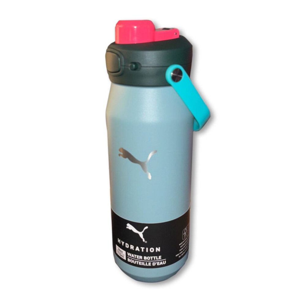PUMA Hydration Water Bottle – 24oz  710ml – Aqua Blue & Pink – Stainless Steel